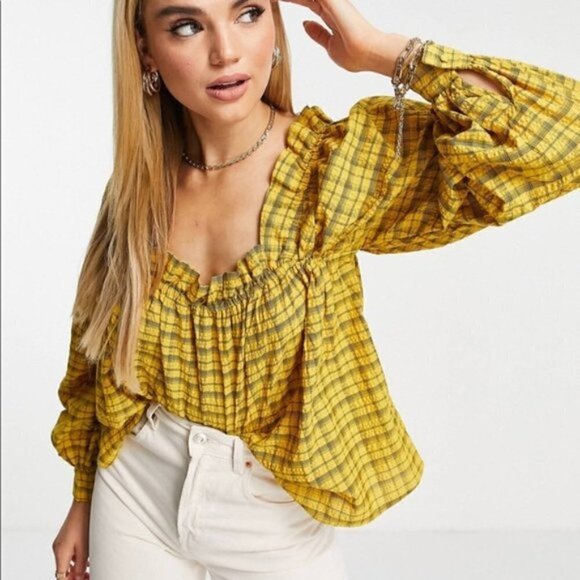 SELECTED Femme | Nwt Yellow Plaid Blouse - Picture 7 of 13